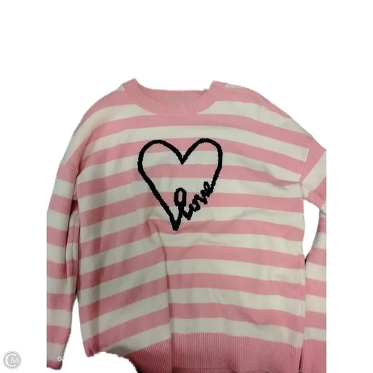 Sweater By Loft In Pink & White, Size: L