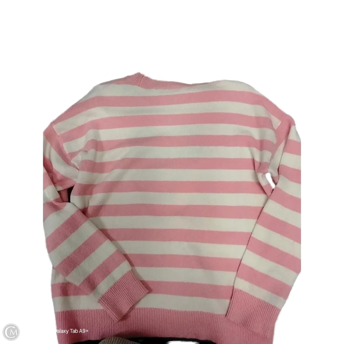 Sweater By Loft In Pink & White, Size: L