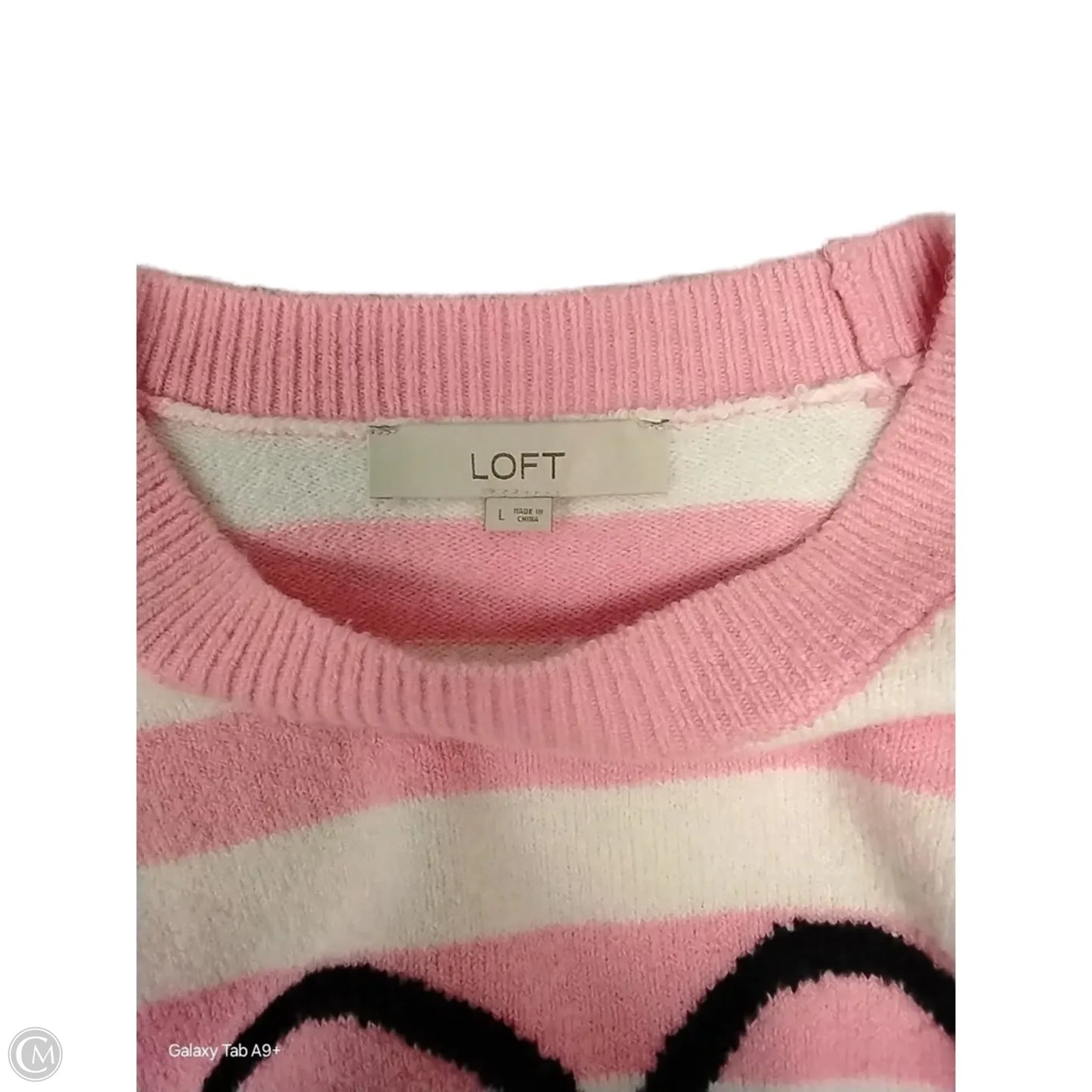 Sweater By Loft In Pink & White, Size: L