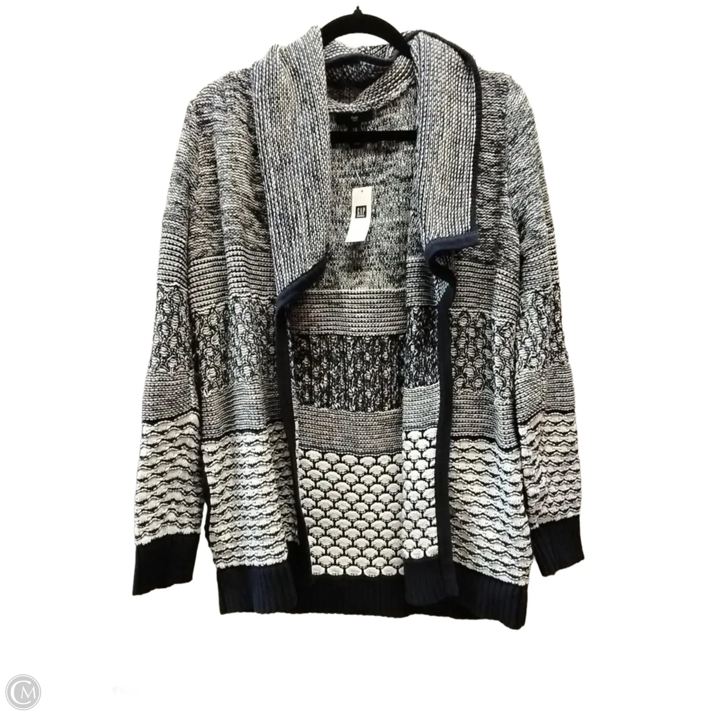 Sweater Cardigan By Gap In Blue & White, Size: M