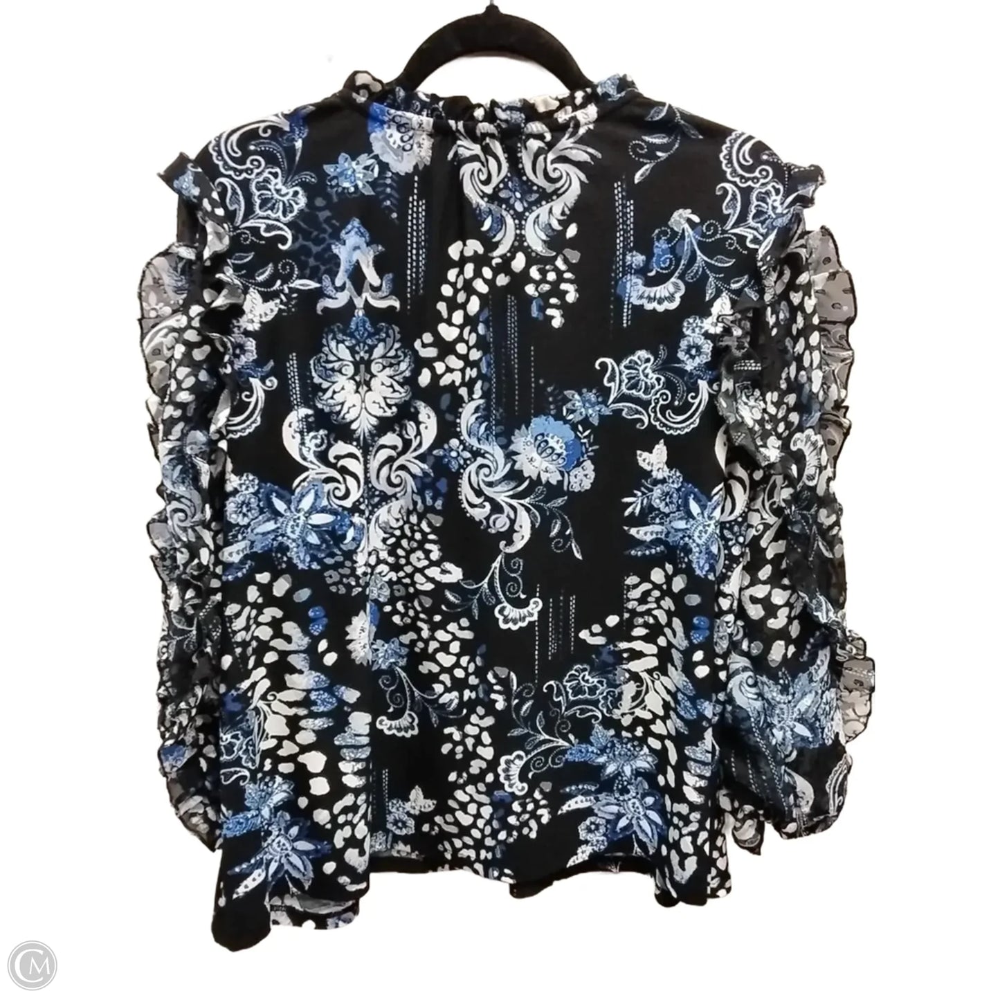 Blouse Long Sleeve By Cato In Black & Blue, Size: Xl