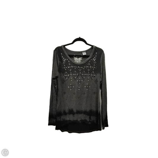 Top Long Sleeve By Cme In Black & Grey, Size: L