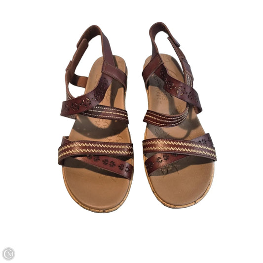 Sandals Heels Wedge By Skechers In Brown & Tan, Size: 9
