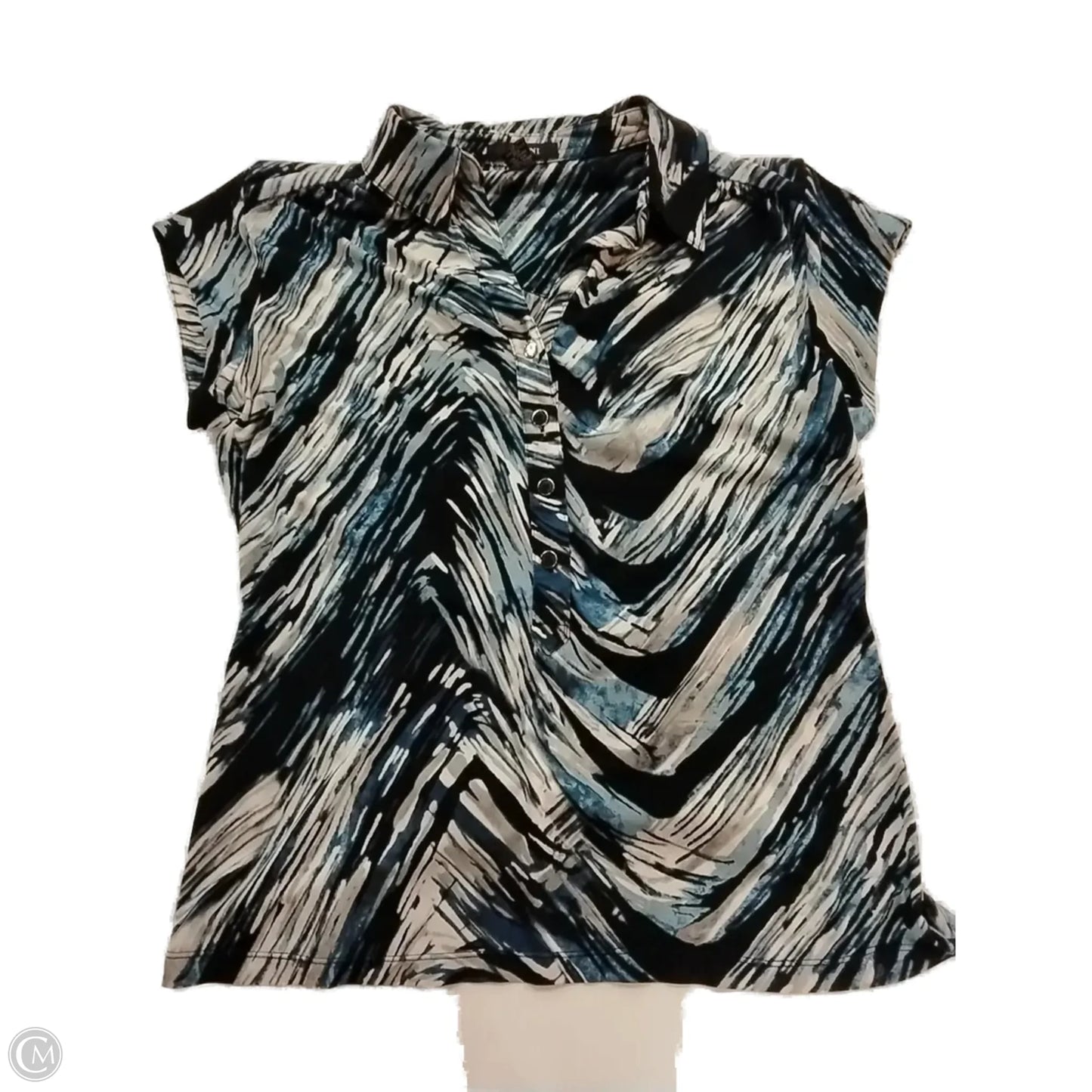 Blouse Short Sleeve By Alfani In Black & Blue, Size: M