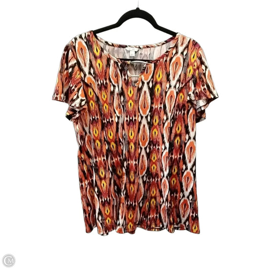 Blouse Short Sleeve By C Est. 1946 In Orange & Red, Size: L