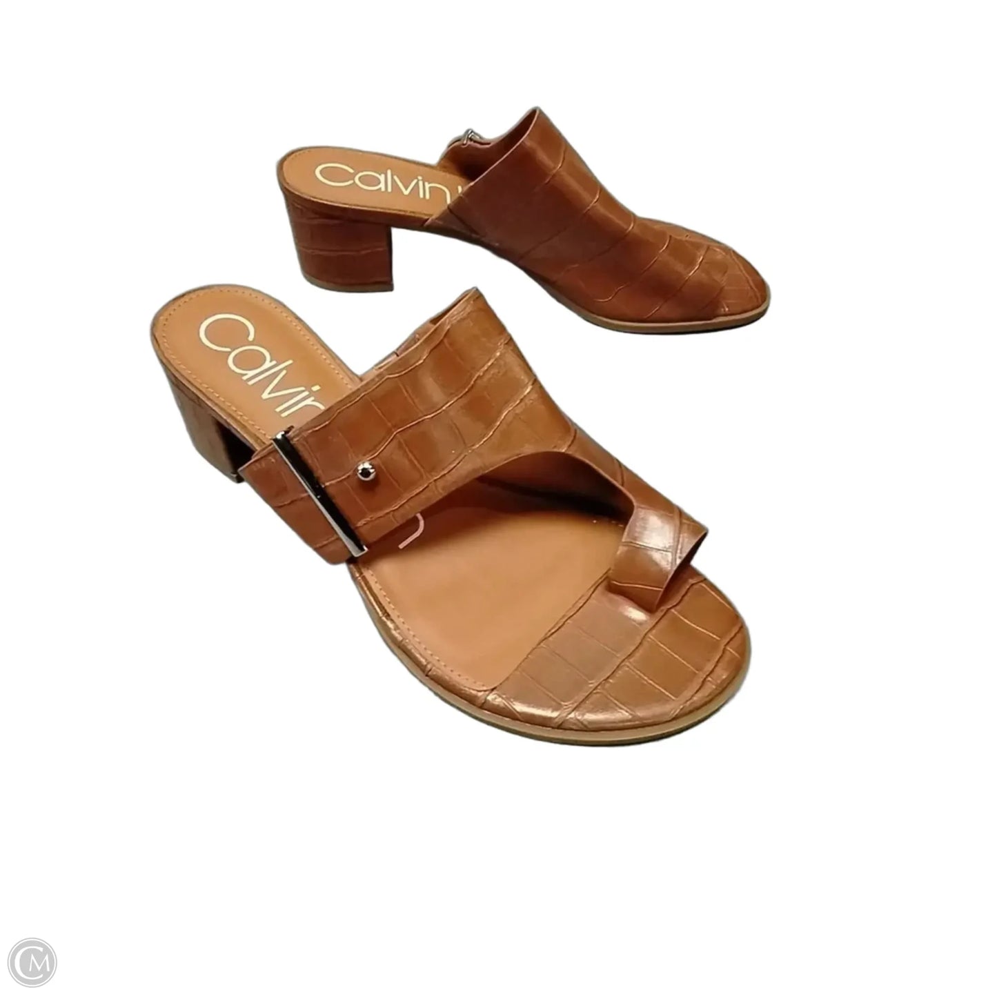 Sandals Heels Kitten By Calvin Klein In Brown, Size: 8.5