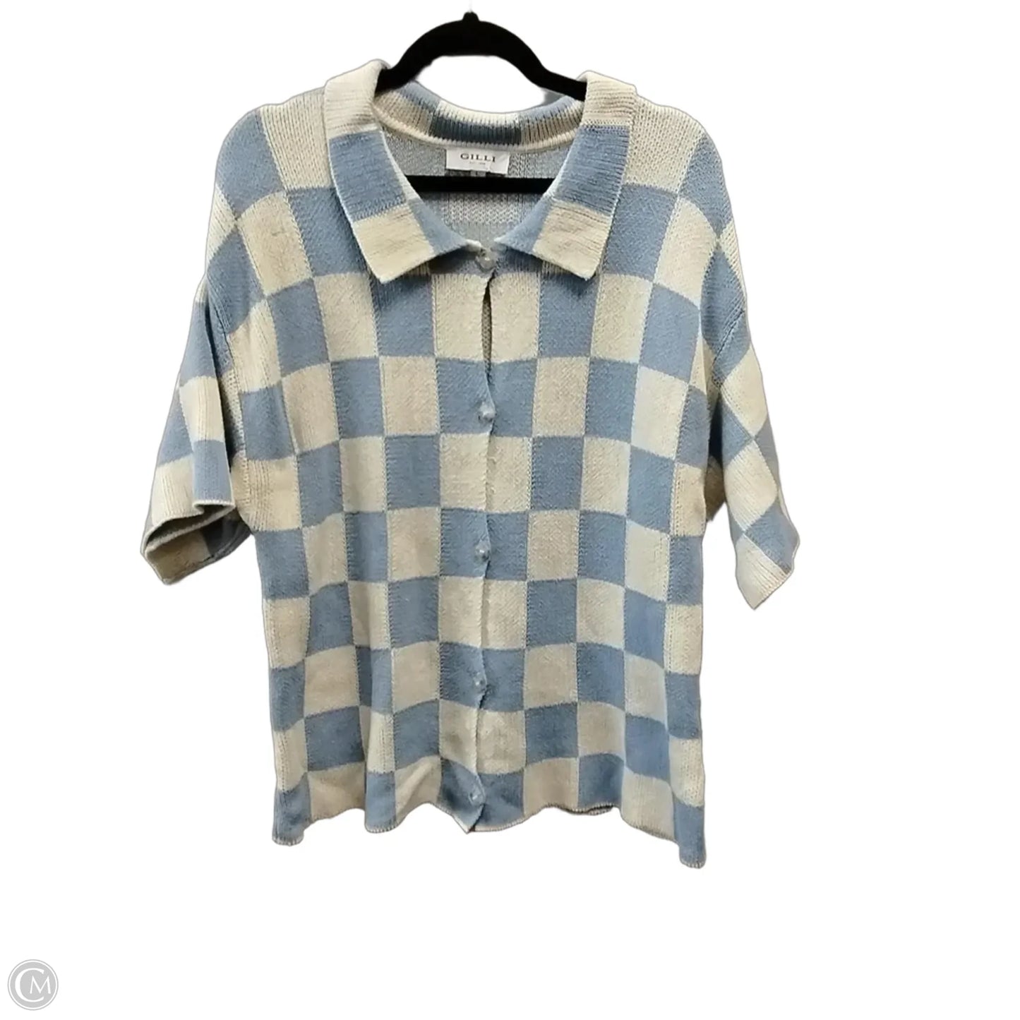 Sweater Short Sleeve By Gilli In Checkered Pattern, Size: L