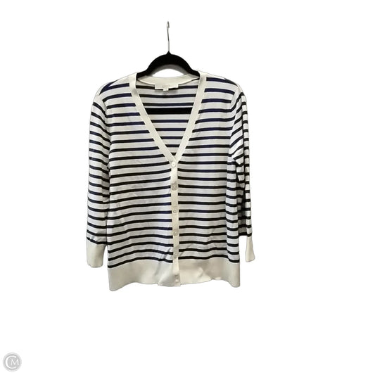 Cardigan By Loft In Striped Pattern, Size: L