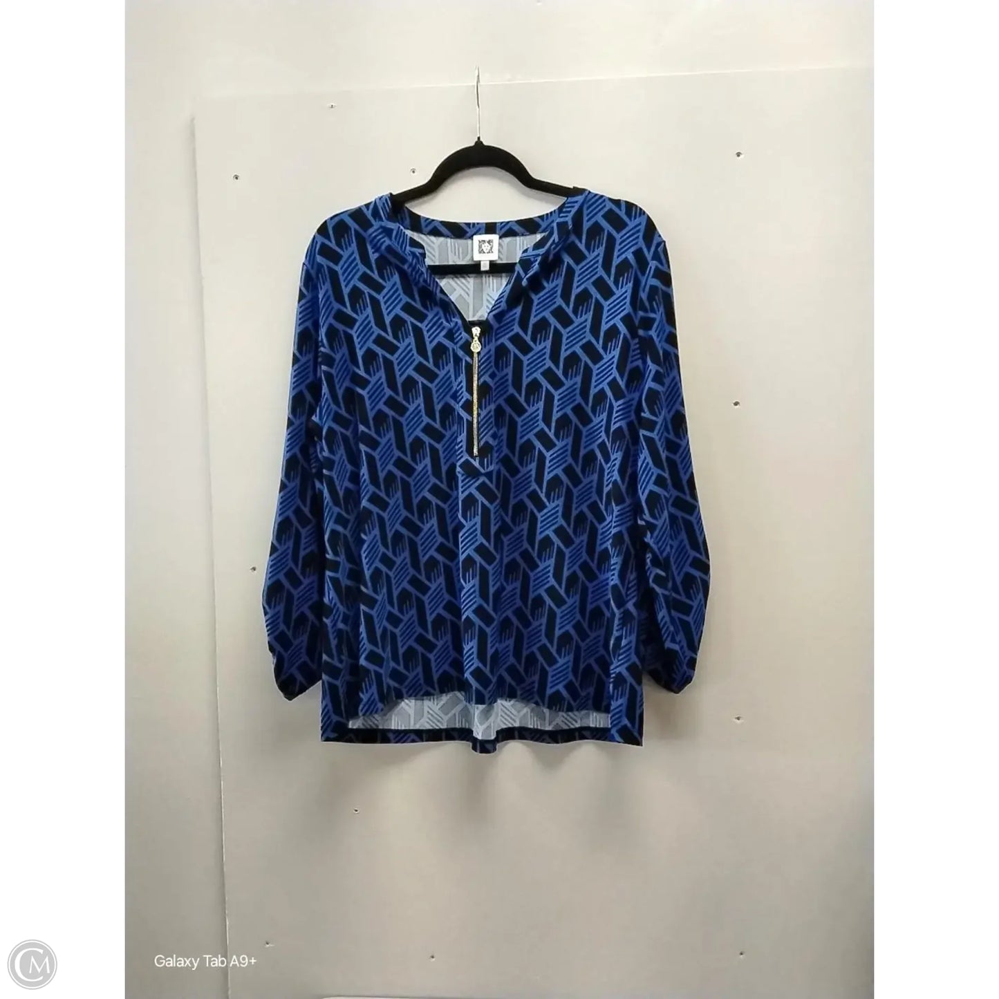 Blouse Long Sleeve By Anne Klein In Black & Blue, Size: Xl