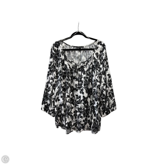 Blouse Long Sleeve By Como Black In Black & White, Size: 3x