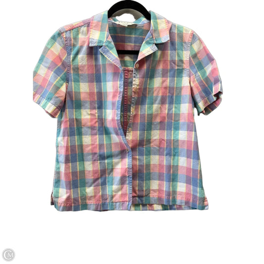 Top Short Sleeve By Casual Corner In Plaid Pattern, Size: M