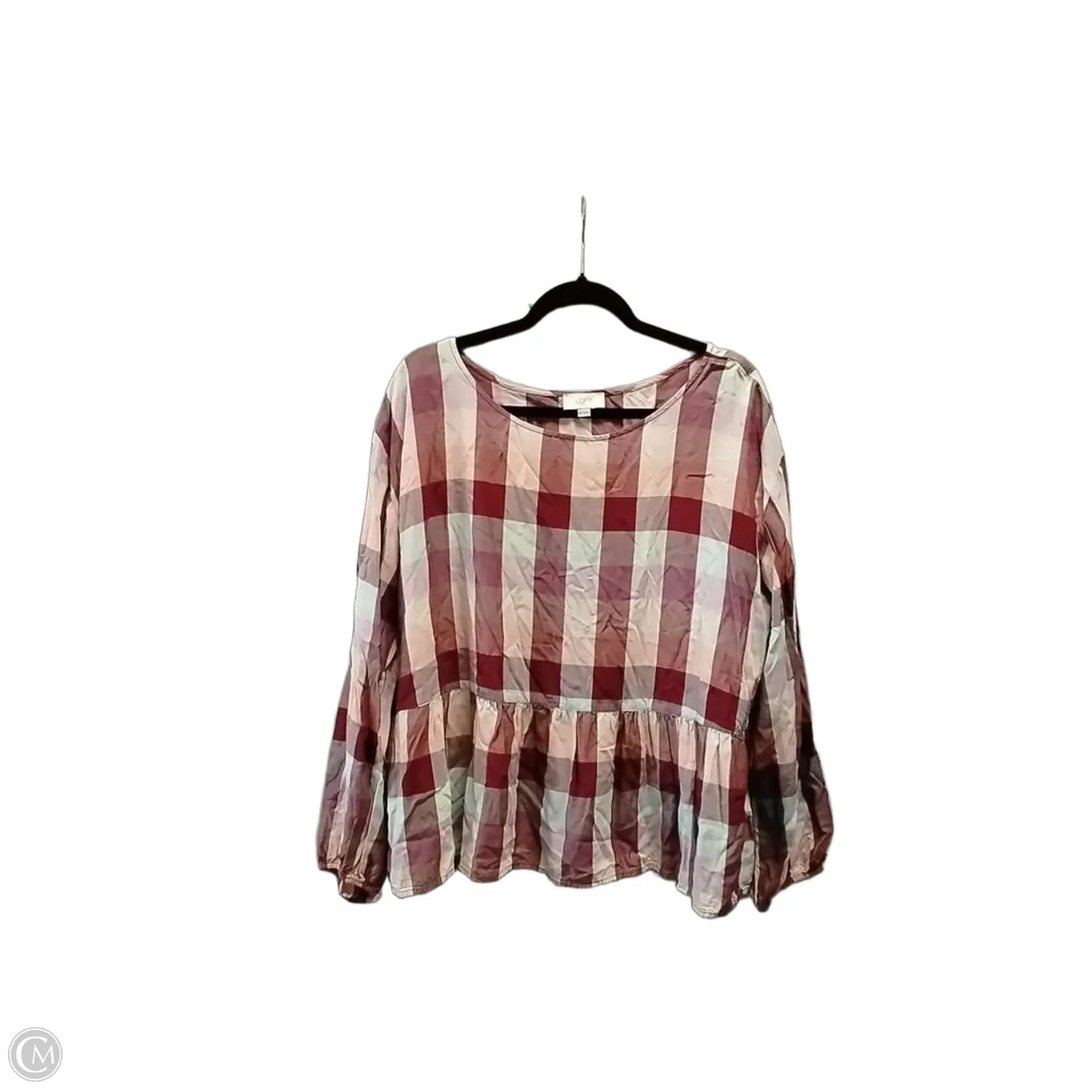 Blouse Long Sleeve By Loft In Plaid Pattern, Size: Xl