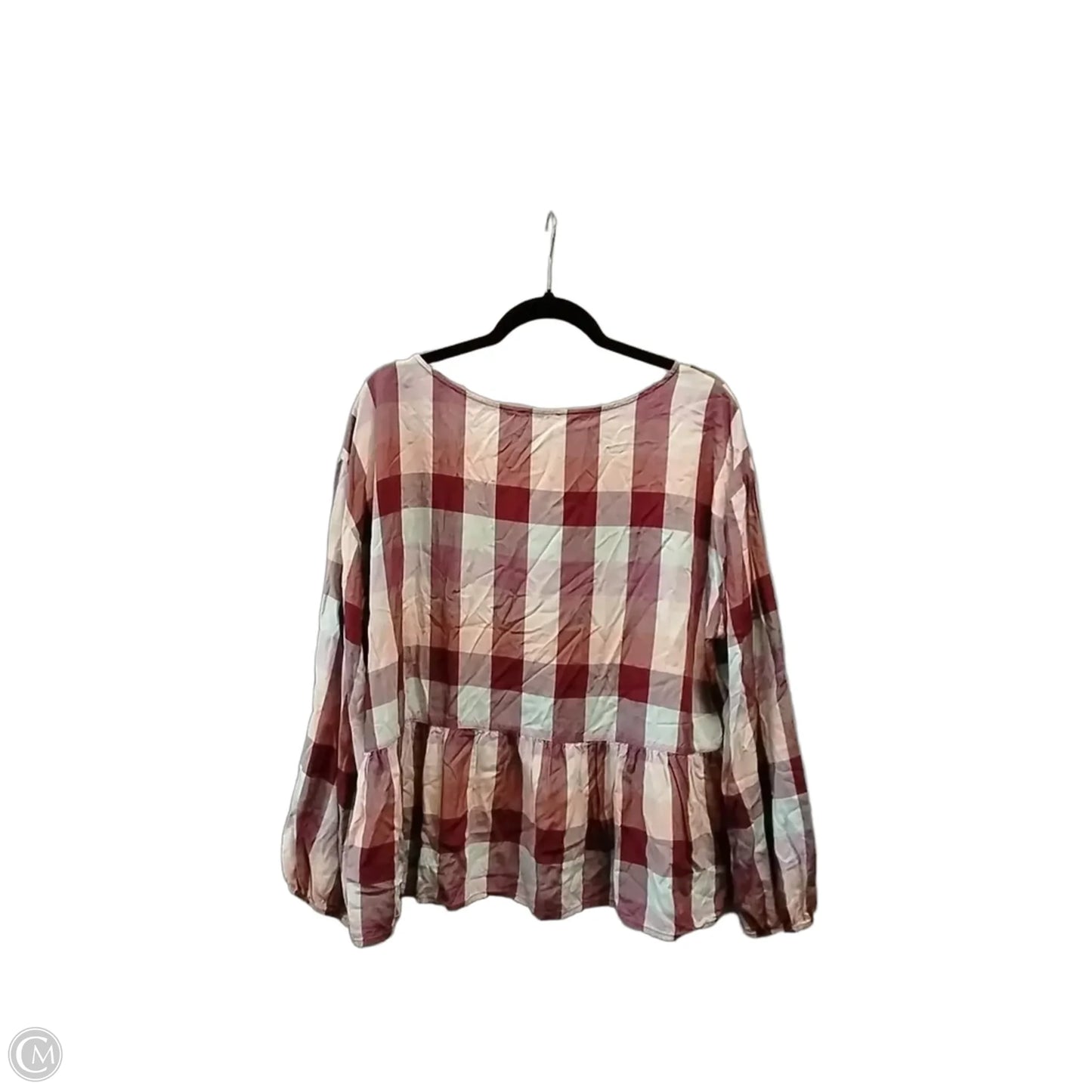 Blouse Long Sleeve By Loft In Plaid Pattern, Size: Xl
