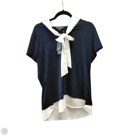 Blouse Short Sleeve By Adrianna Papell In Blue, Size: L