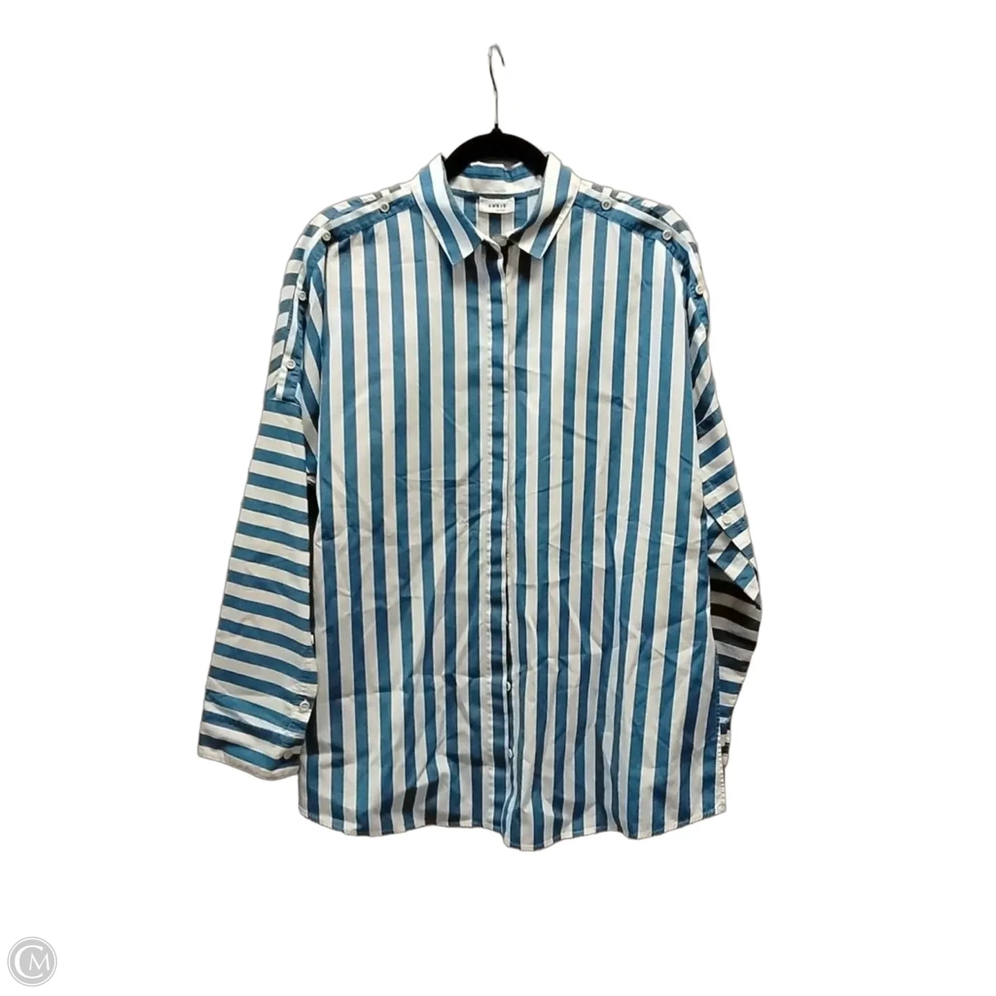 Top Long Sleeve By Akris In Striped Pattern, Size: L