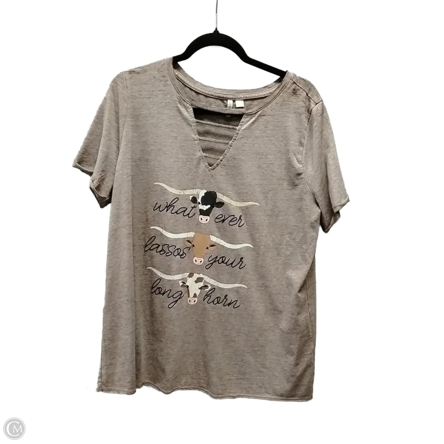 Top Short Sleeve By Cato In Brown, Size: L