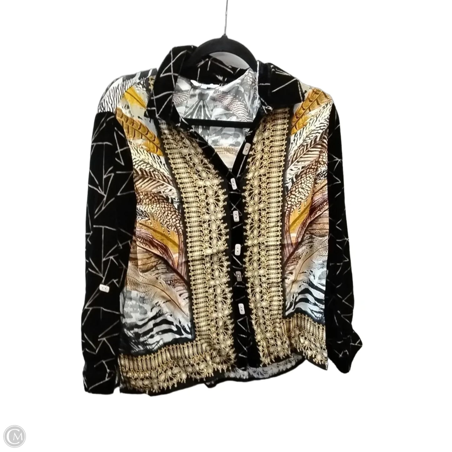 Top Long Sleeve By John Mark In Black & Gold, Size: Mp
