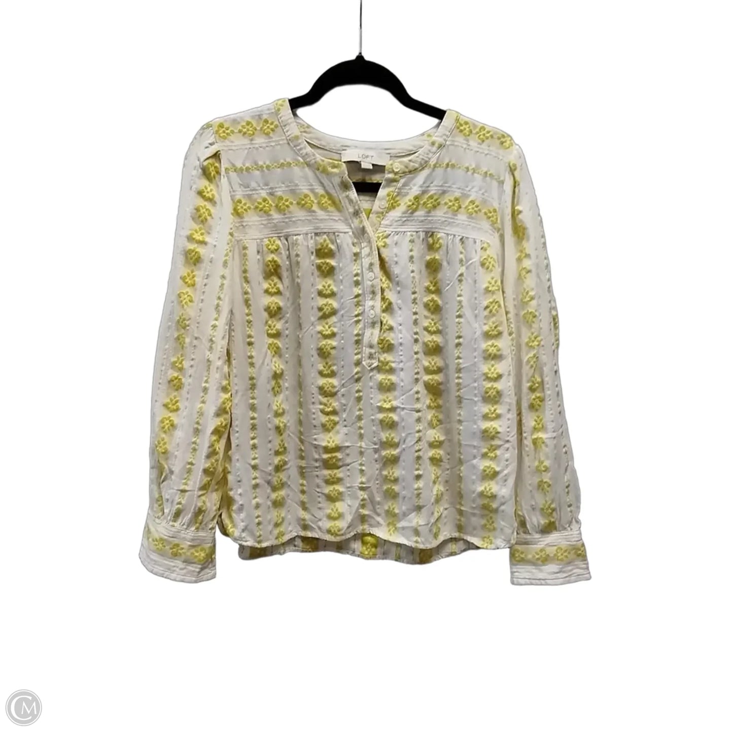 Top Long Sleeve By Loft In White & Yellow, Size: M