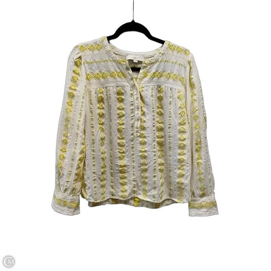 Top Long Sleeve By Loft In White & Yellow, Size: M