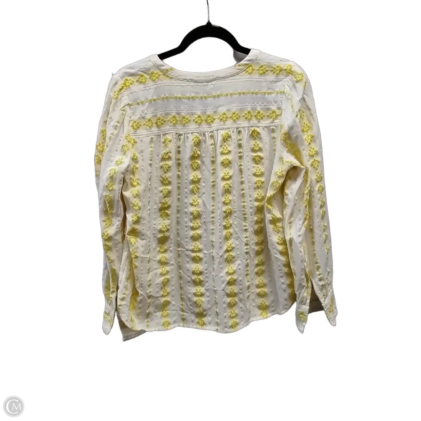 Top Long Sleeve By Loft In White & Yellow, Size: M