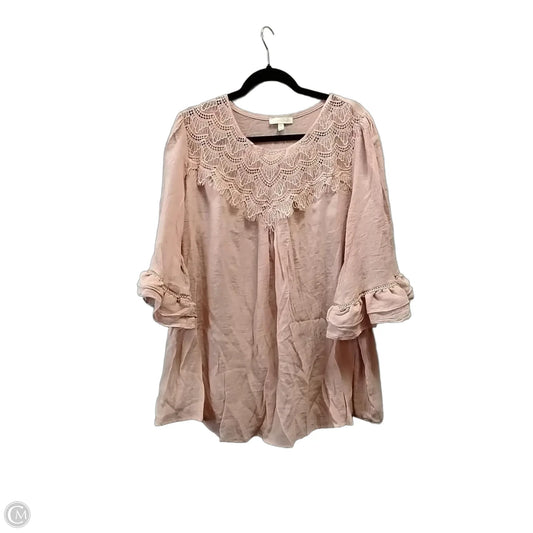 Top Long Sleeve By Figuero & Flower In Pink, Size: 3x