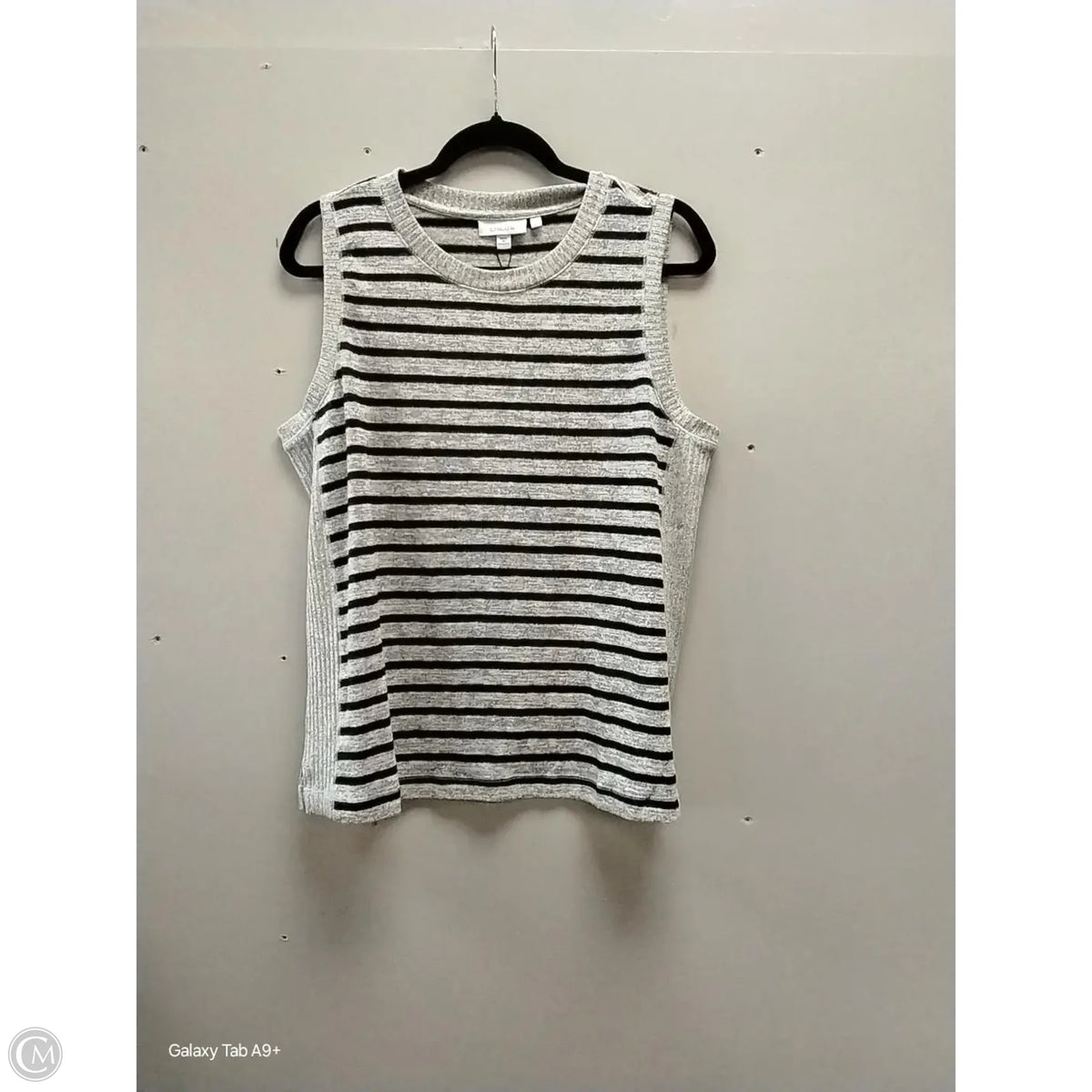 Sweater Short Sleeve By Chicos In Striped Pattern, Size: L