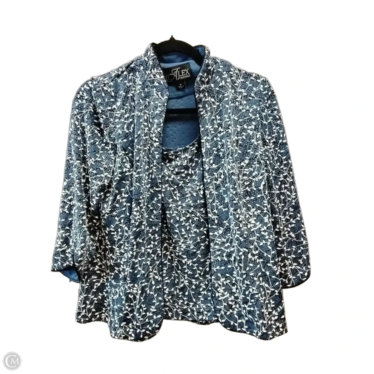 Top 2pc Short Sleeve By Alex Evenings In Blue & White, Size: M