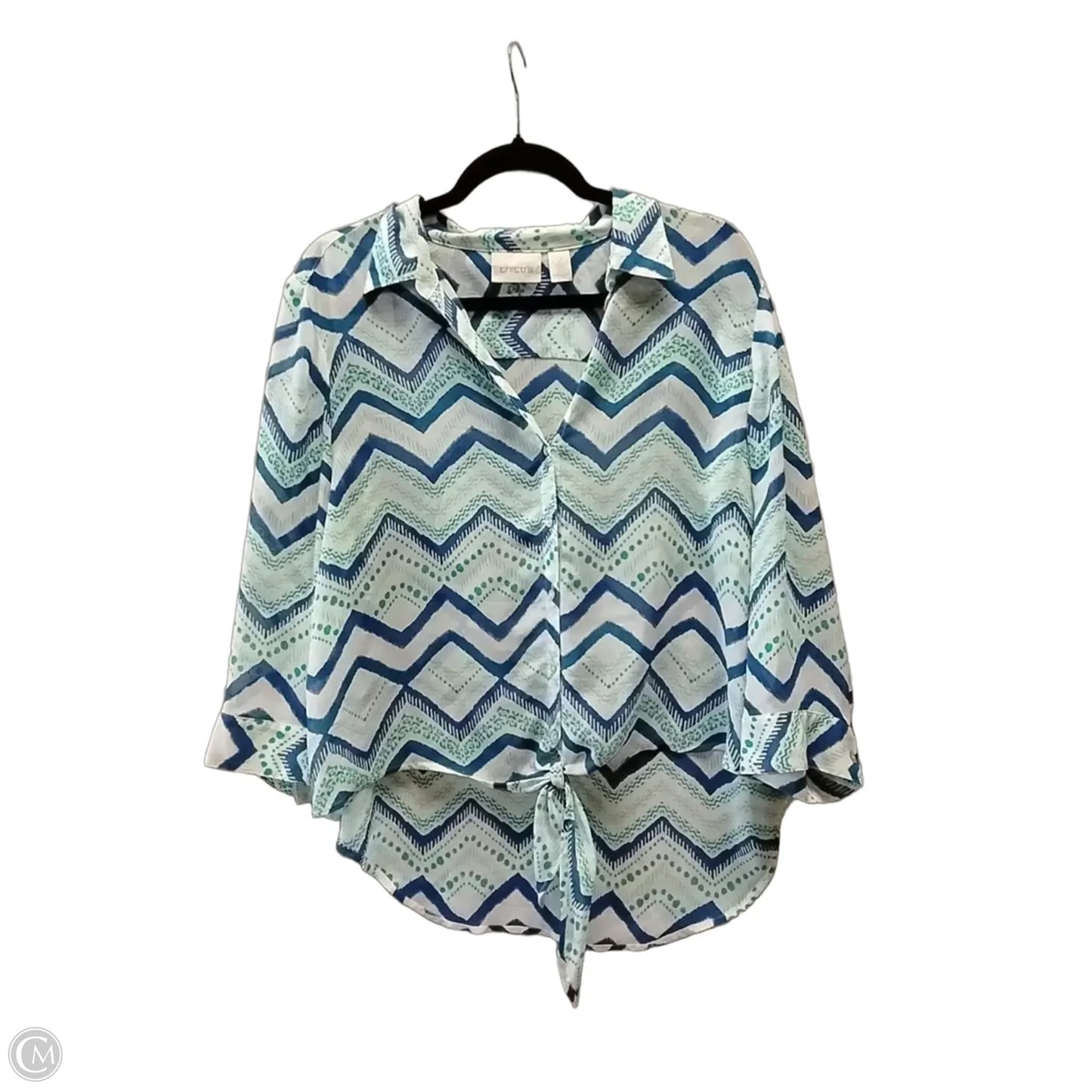 Top Long Sleeve By Chicos In Blue & Green, Size: S