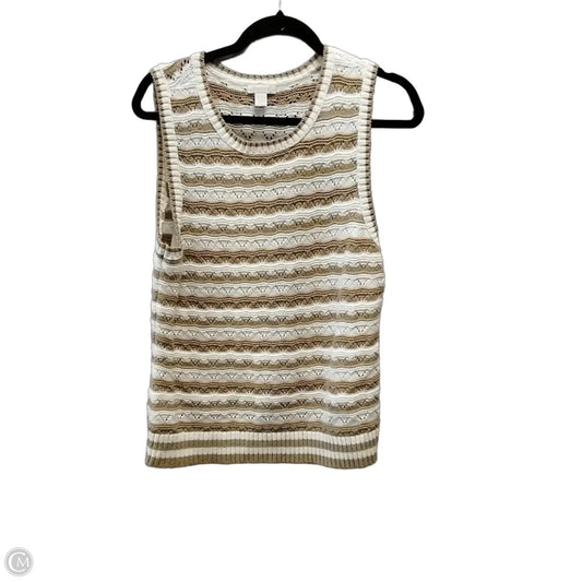 Sweater Short Sleeve By Cache In Tan & White, Size: L