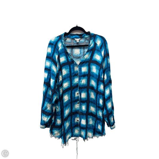 Blouse Long Sleeve By Cato In Blue, Size: 3x