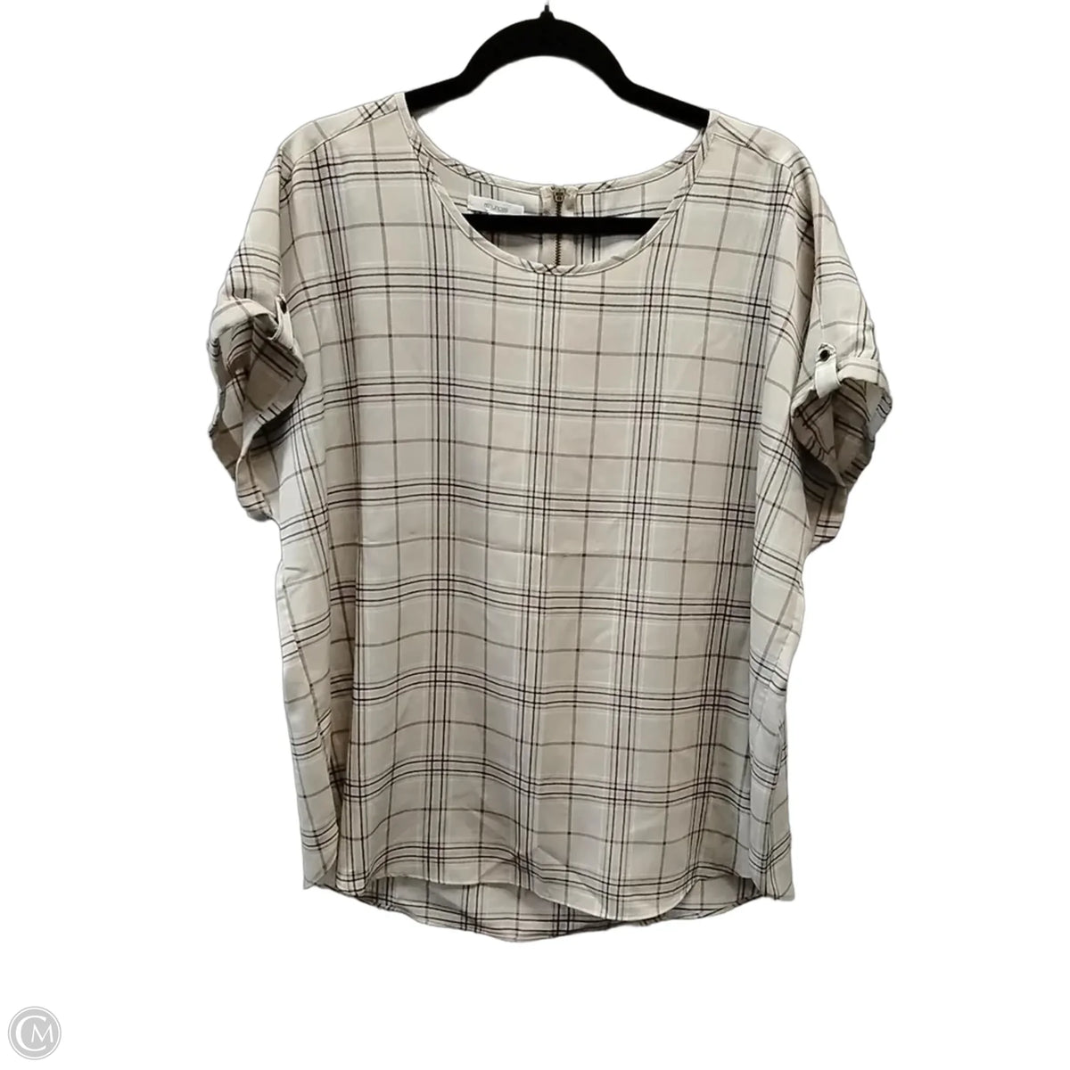 Top Short Sleeve By Maurices In Plaid Pattern, Size: Xl