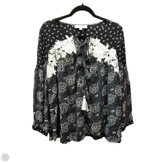 Blouse Long Sleeve By Loft In Blue & White, Size: M