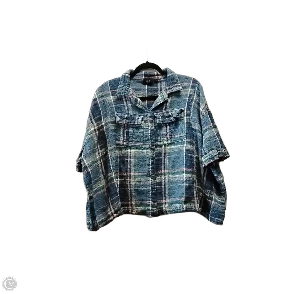 Top Short Sleeve By Vici In Plaid Pattern, Size: S