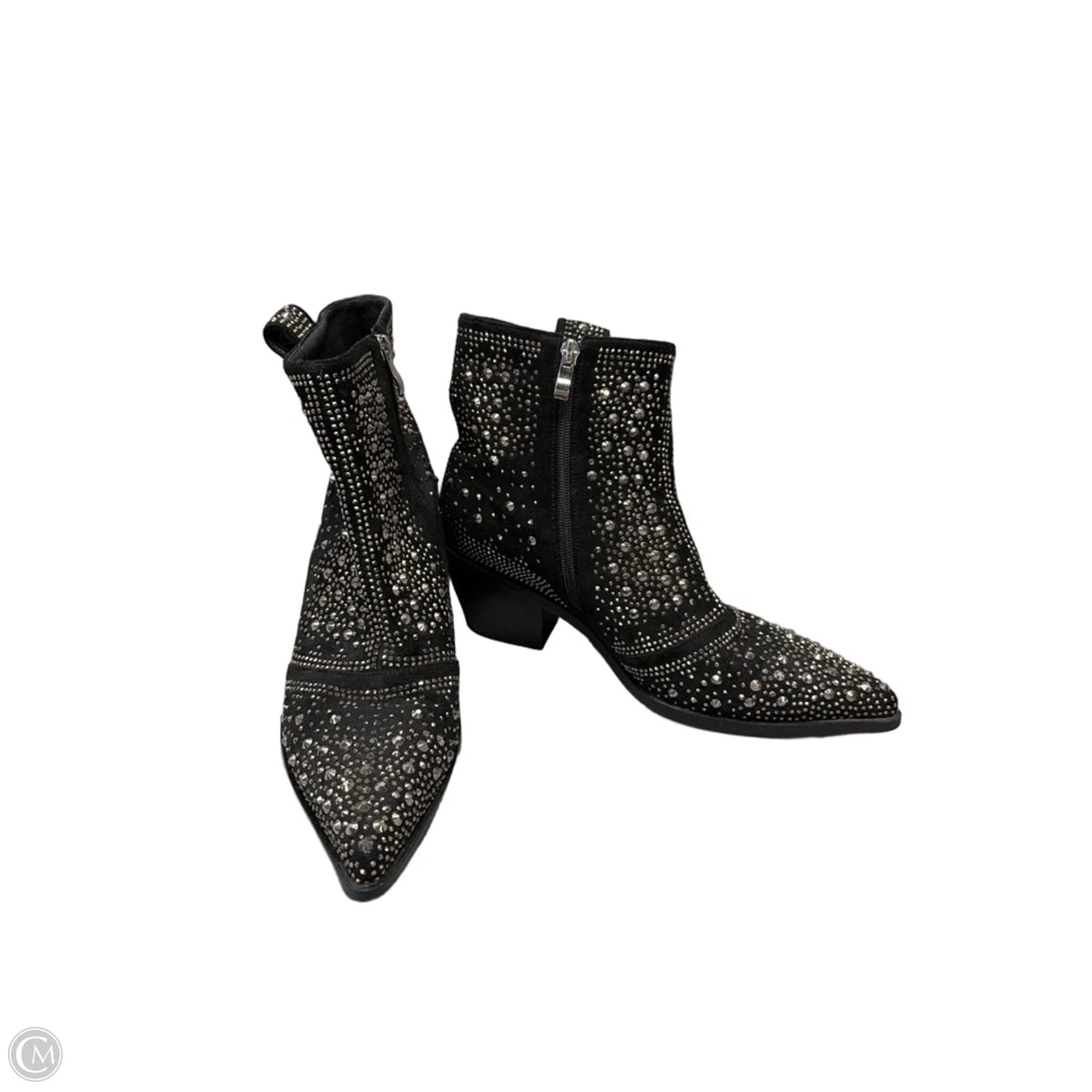 Boots Ankle Heels By Cme In Black & Silver, Size: 10